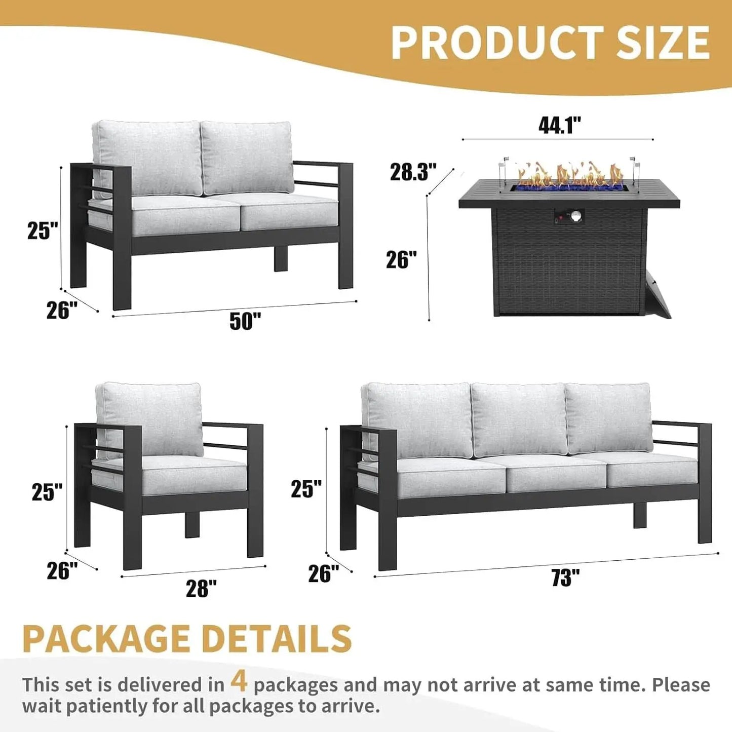 Aluminum 5 Piece Patio Furniture Set With Fire Pit Table from PriceLows™