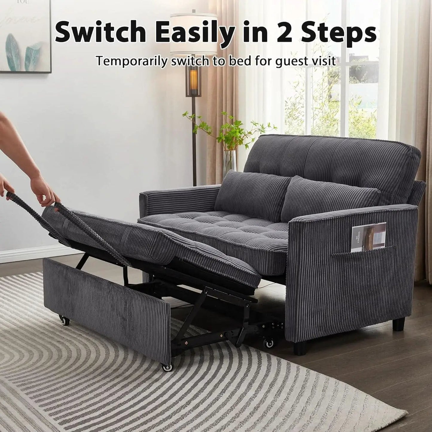 55Inch Convertible Sleeper Sofa With USBPort Corduroy from PriceLows™