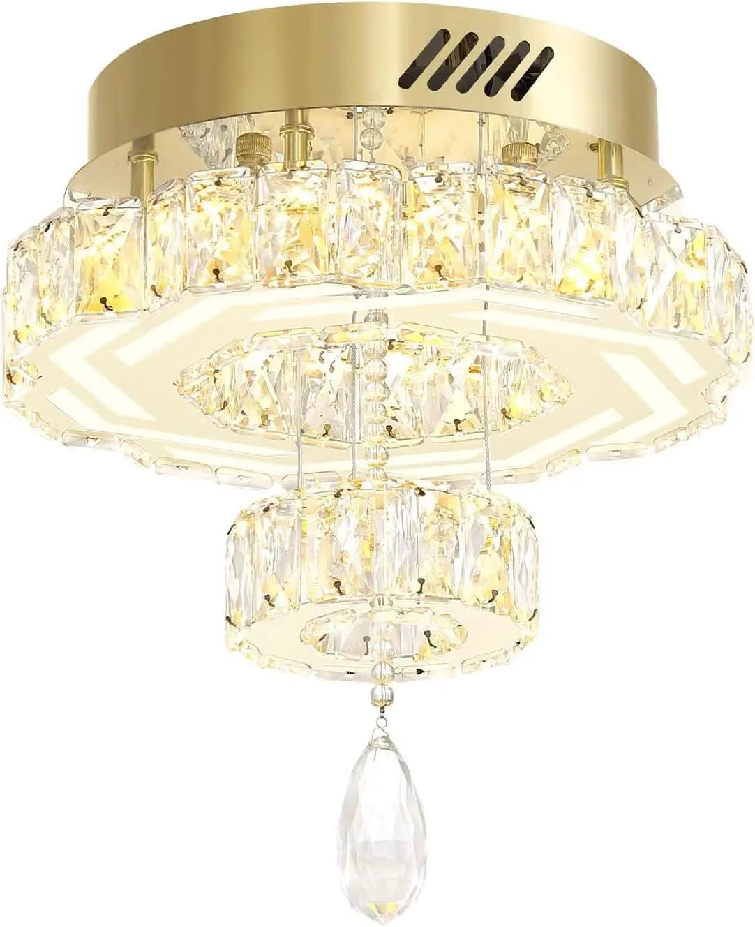 Gold Crystal Chandelier 12 Inch Dimmable Flush Mount from PriceLows™