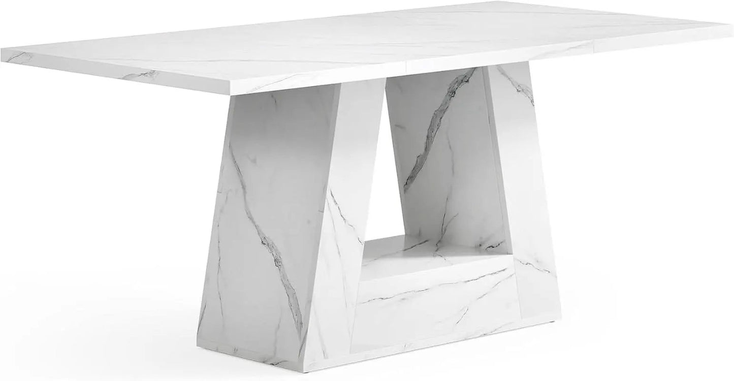 63 Inch White Faux Marble Dining Table Rectangular from PriceLows™