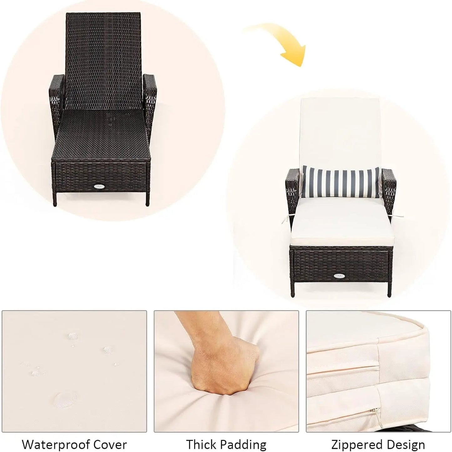 Adjustable Rattan Chaise Lounge Chair for Outdoor Relaxation from PriceLows™