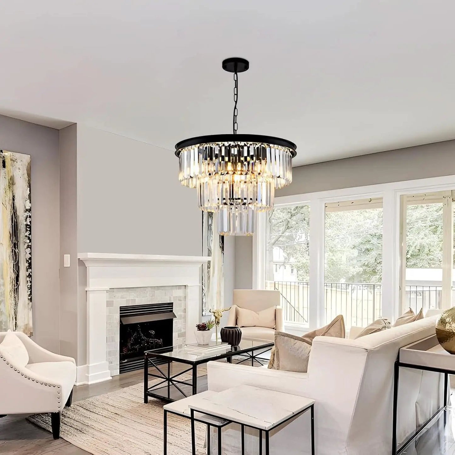 8 Light Black Crystal Chandelier Elegant Dining Fixture from PriceLows™