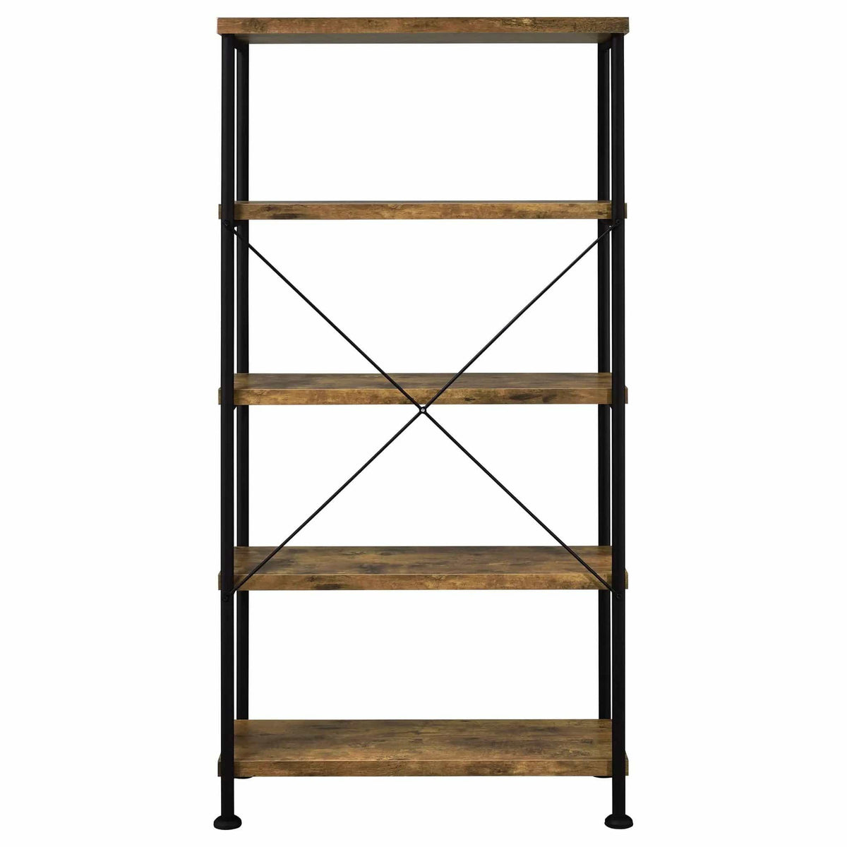Analiese 63-inch 4-shelf Bookshelf Rustic Nutmeg Standard Bookcase | 31.5 x 14.25 x 63 in | Engineered Wood & Metal | Home Office