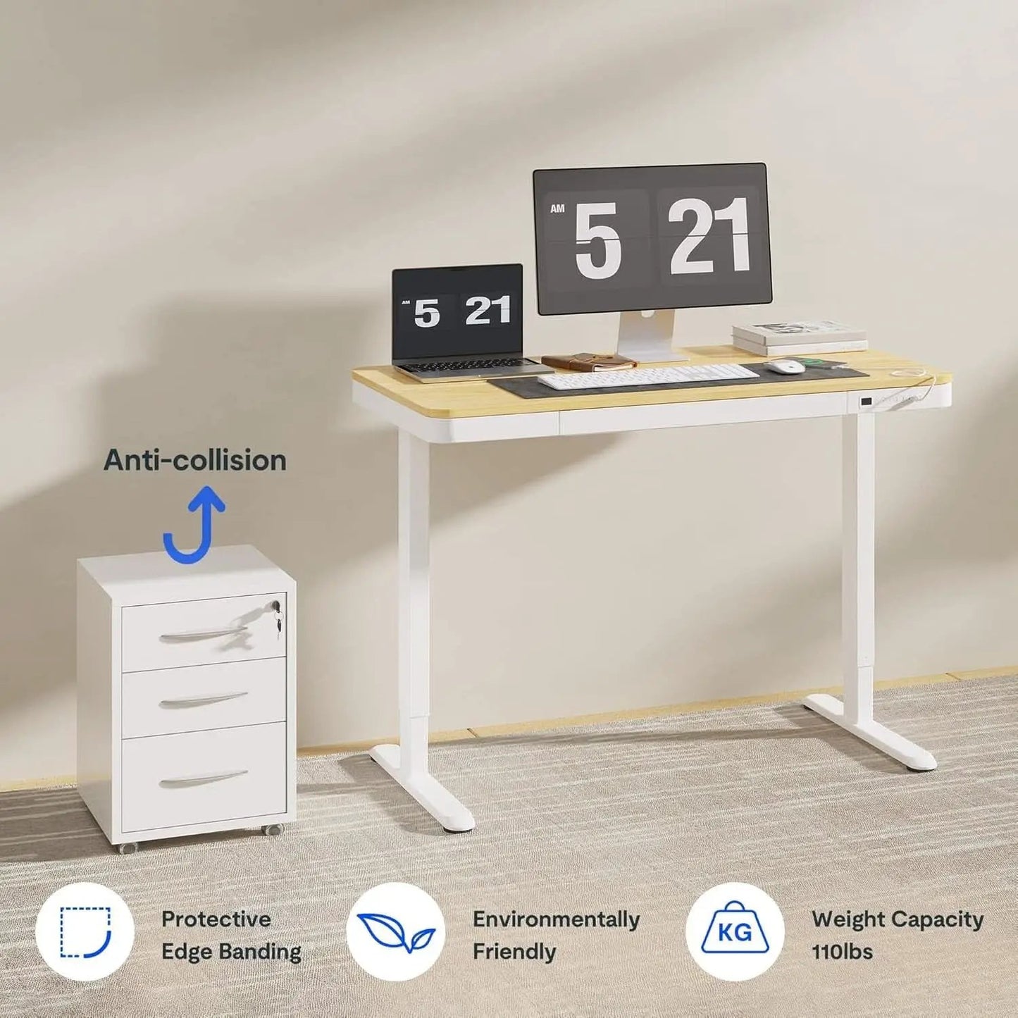 48 Inch Electric Standing Desk With USB Port And Drawers from PriceLows™