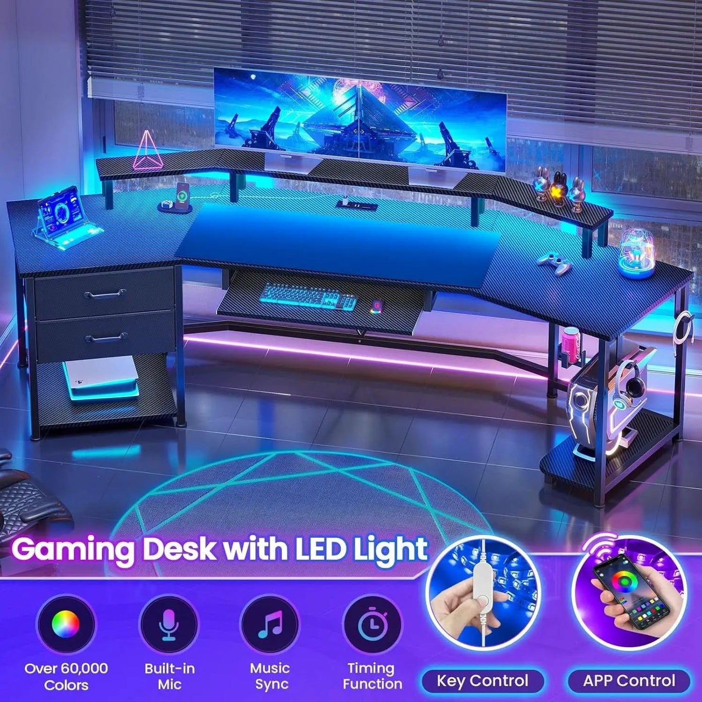 79 Inch Gaming Desk With LED Lights And Storage from PriceLows™