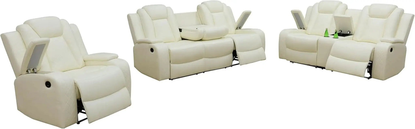 Power Recliner Set With LED Lights And USB Charging Ivory White from PriceLows™
