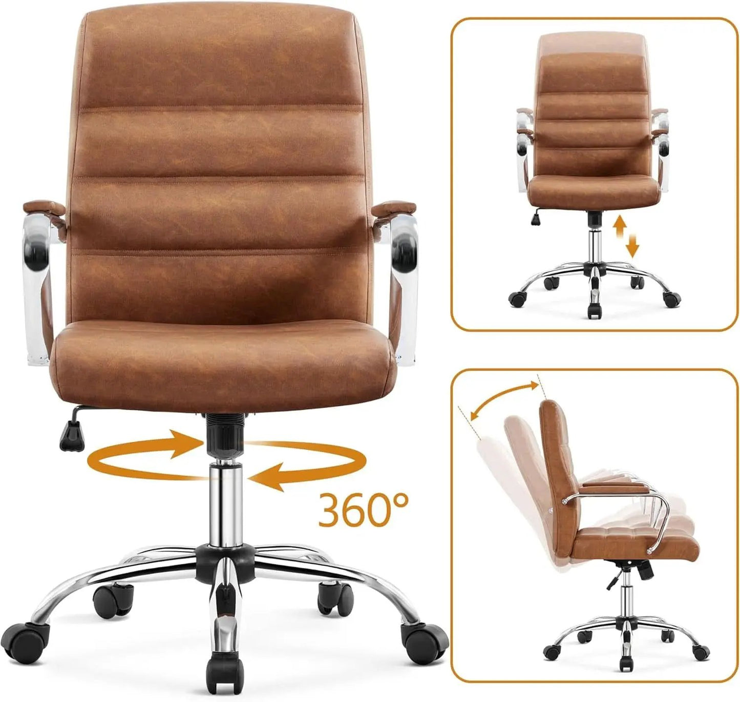 Mid Back Office Chair With Arms Brown Height Adjustable from PriceLows™