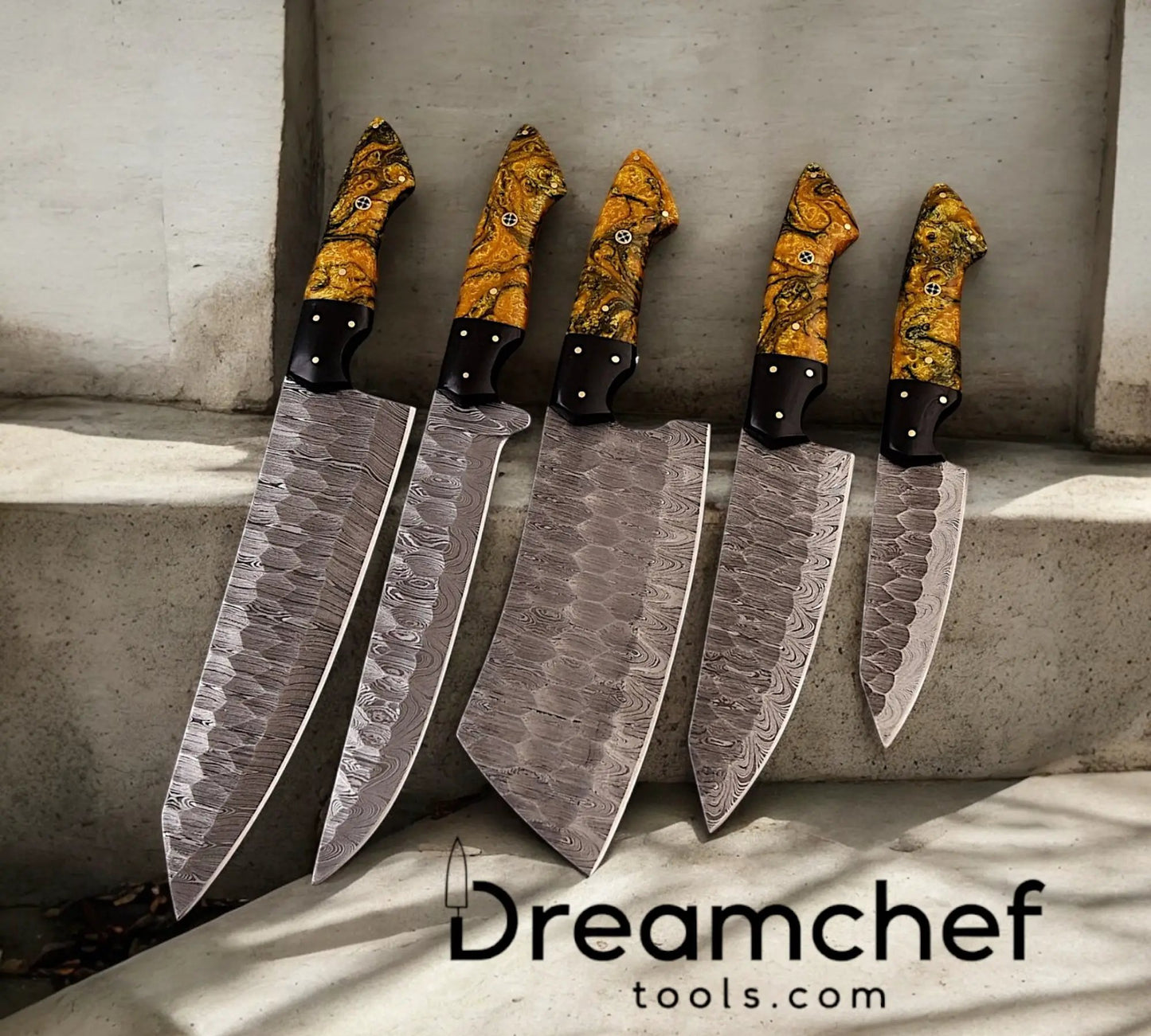 Kitchen Knife Sets – 13” Damascus Steel Chef Knife with Epoxy Resin Handle & Leather Sheath from PriceLows™