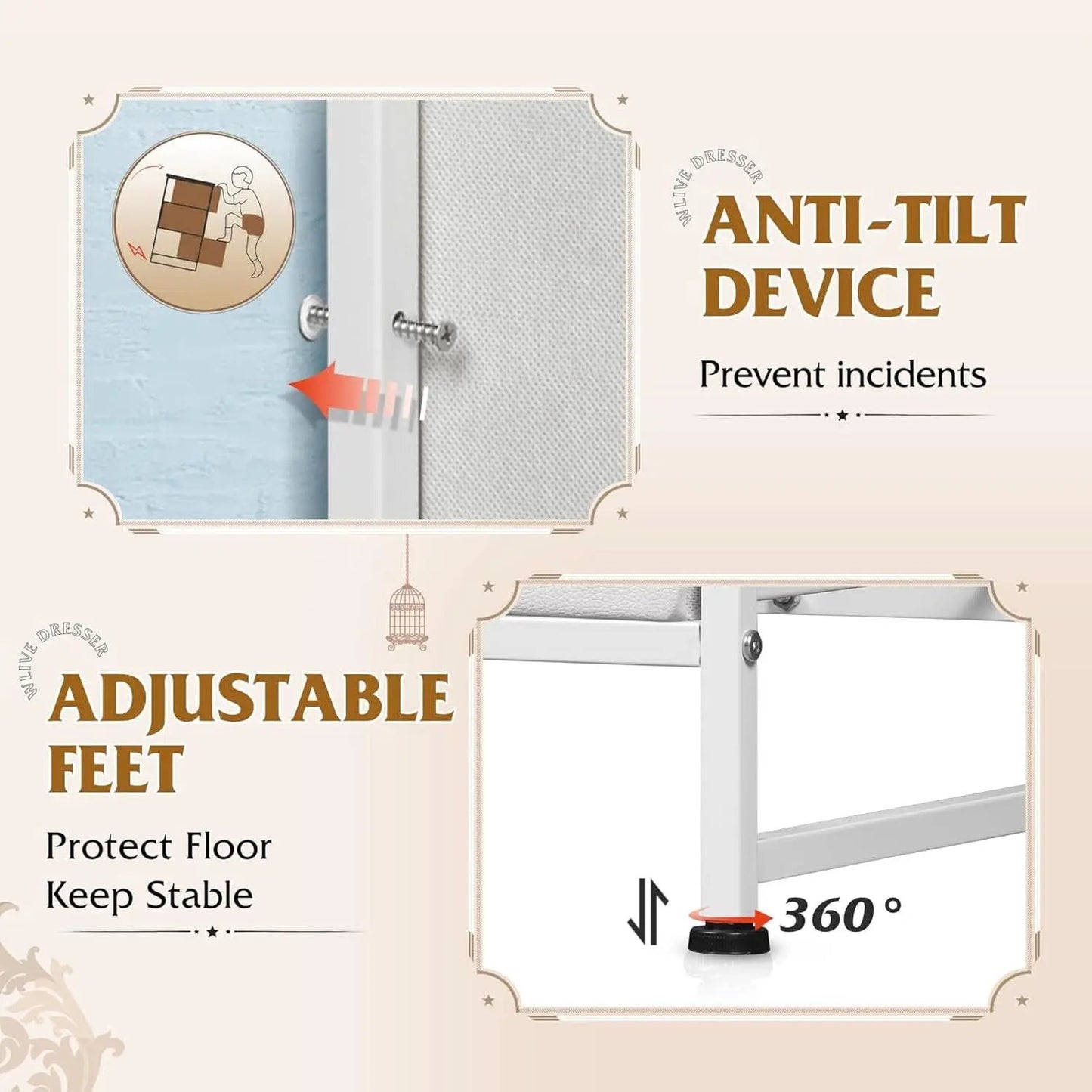 White Fabric Dresser With 6 Drawers And Fabric Bins from PriceLows™