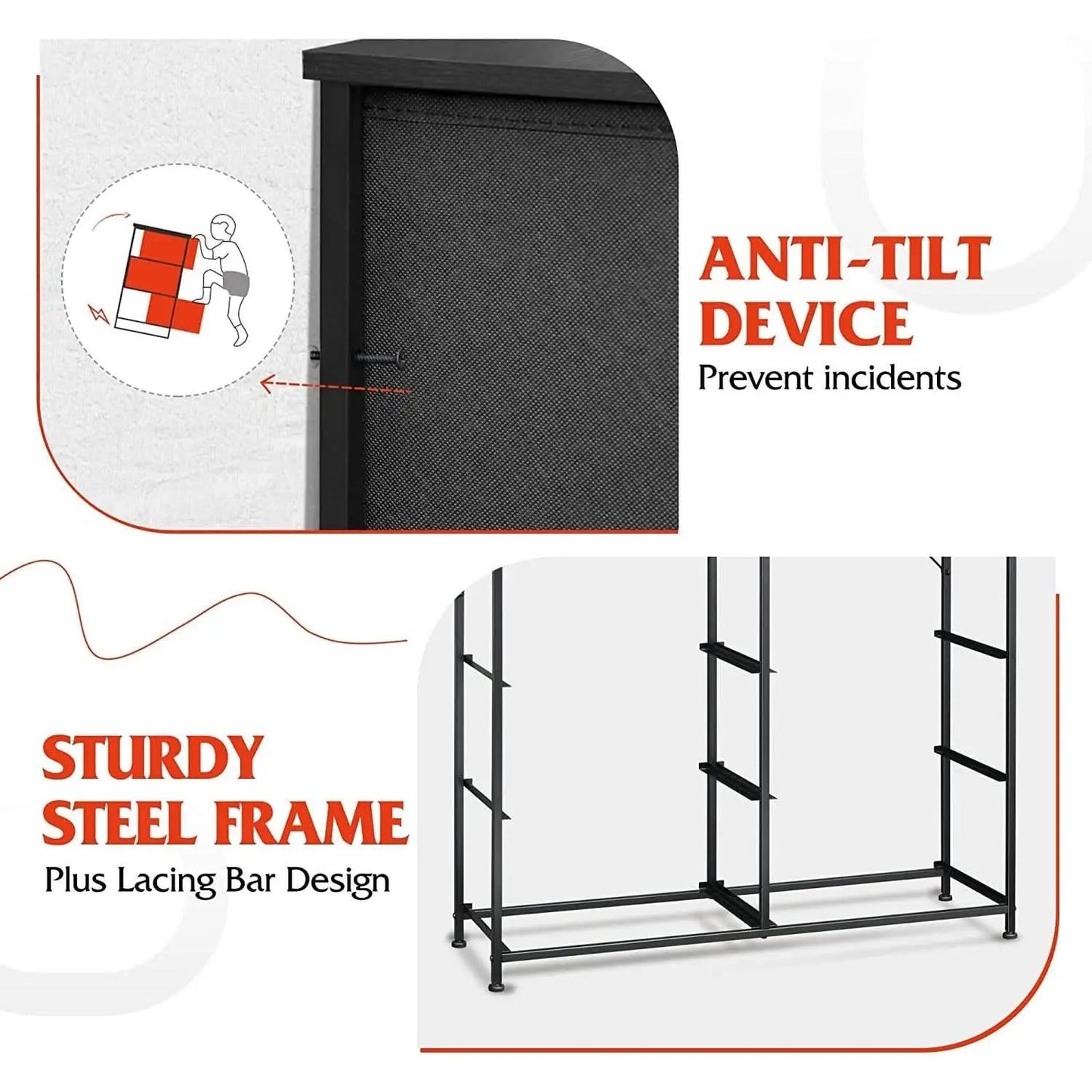 Charcoal Black 10 Drawer Fabric Storage Tower For Bedroom from PriceLows™