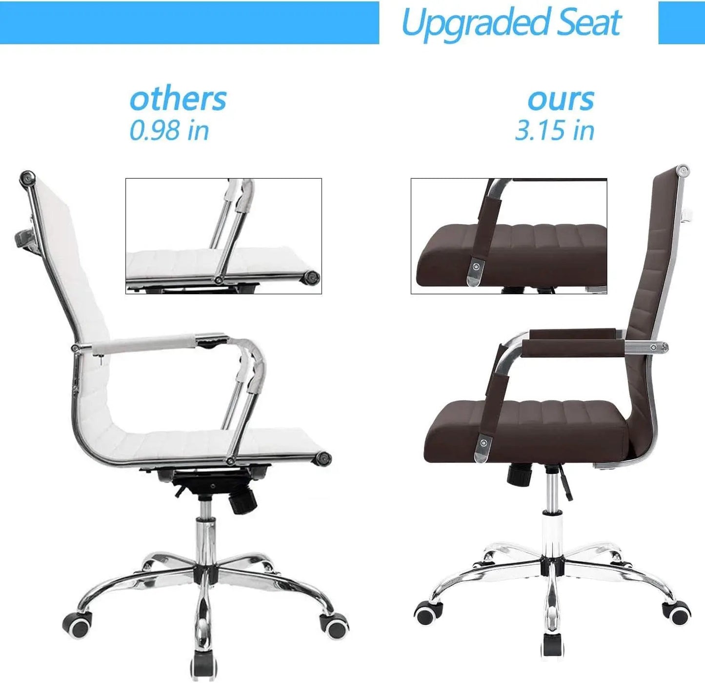 Ribbed PU Leather Office Chair With Arms Brown Adjustable from PriceLows™