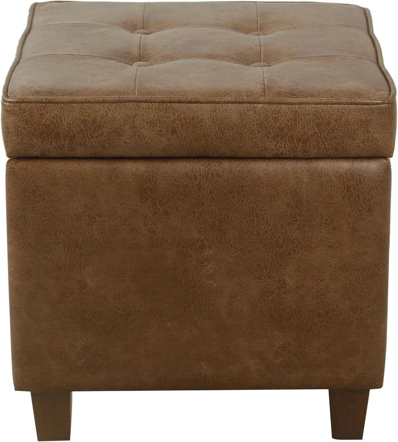 Small Distressed Brown Faux Leather Storage Ottoman from PriceLows™