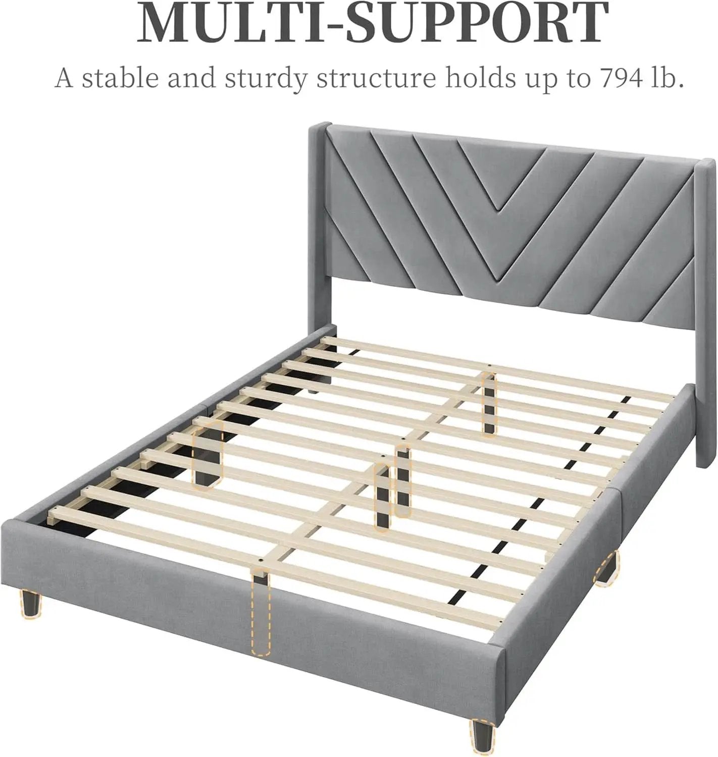 Queen Upholstered Bed Frame With Winged Tufted Headboard Light Gray from PriceLows™