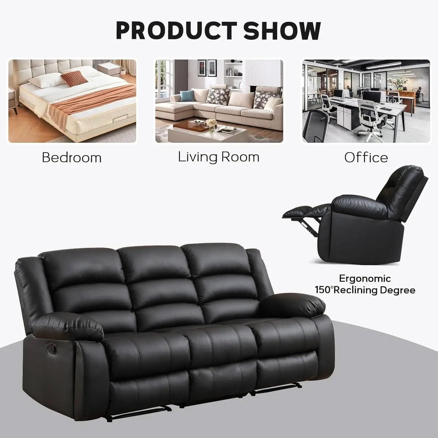 Black Faux Leather Manual Recliner Sofa Set With Loveseat from PriceLows™