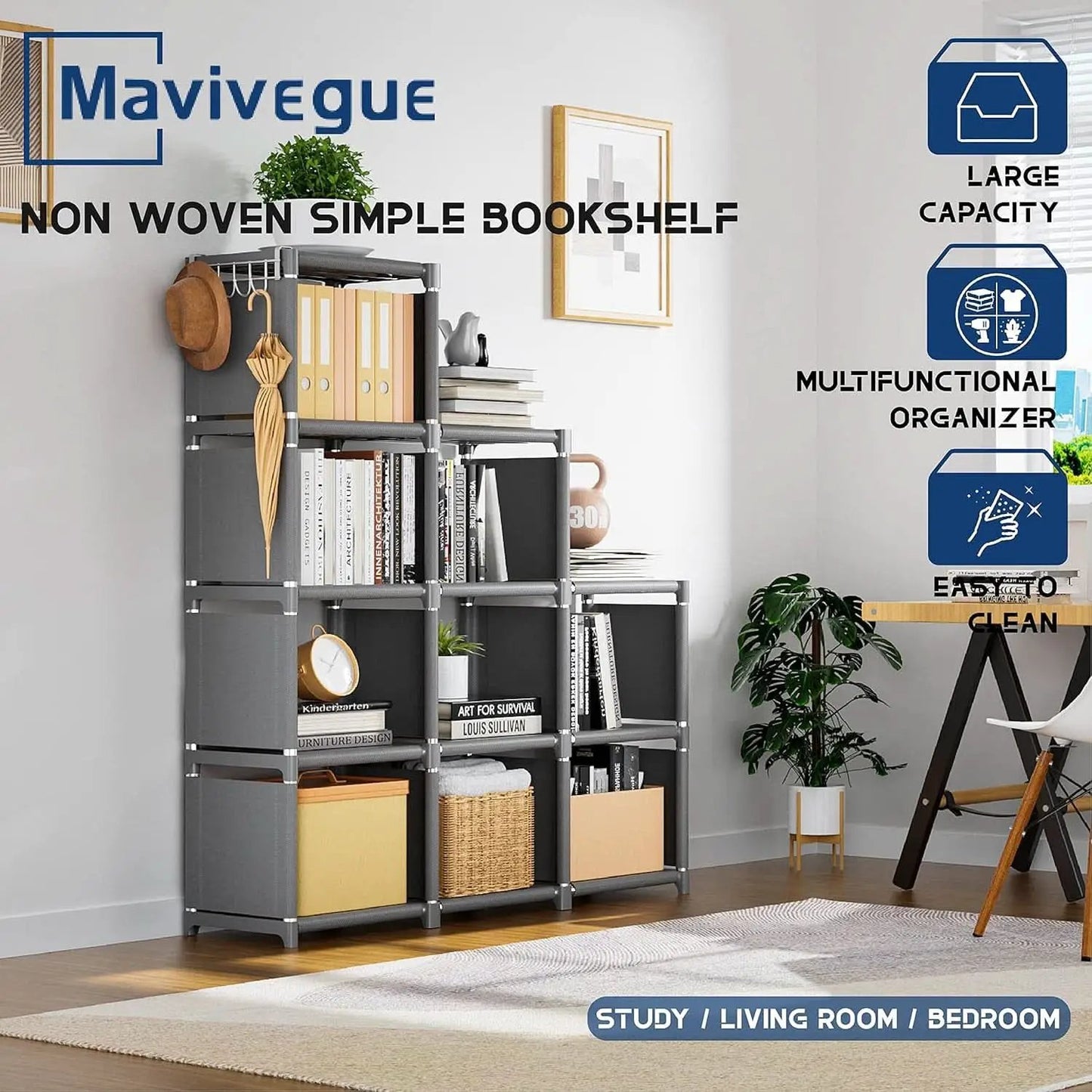 12 Cube Grey Metal Bookcase Storage Organizer Home Office from PriceLows™