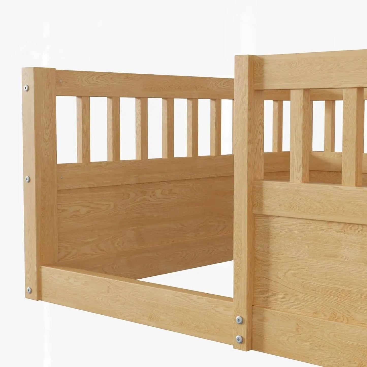 Twin Montessori Floor Bed With High Safety Rails Natural from PriceLows™