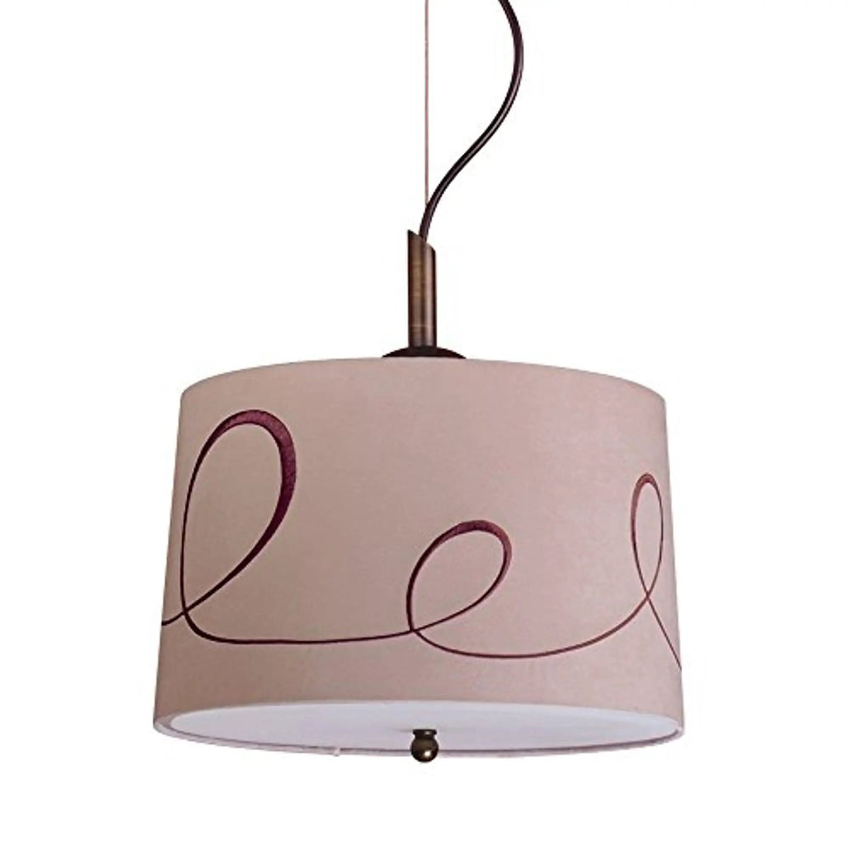 Pendant Light | 14 Inch Width | Gold Laced Fabric | Cafe