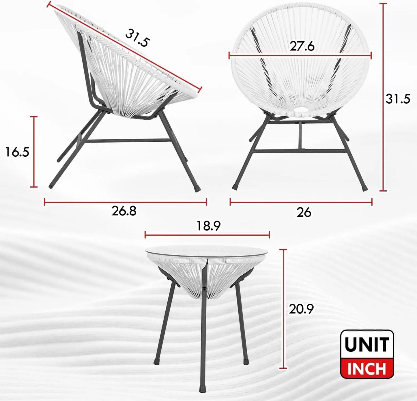 Acapulco Patio Bistro Set 3 Piece Outdoor White With Glass Top from PriceLows™