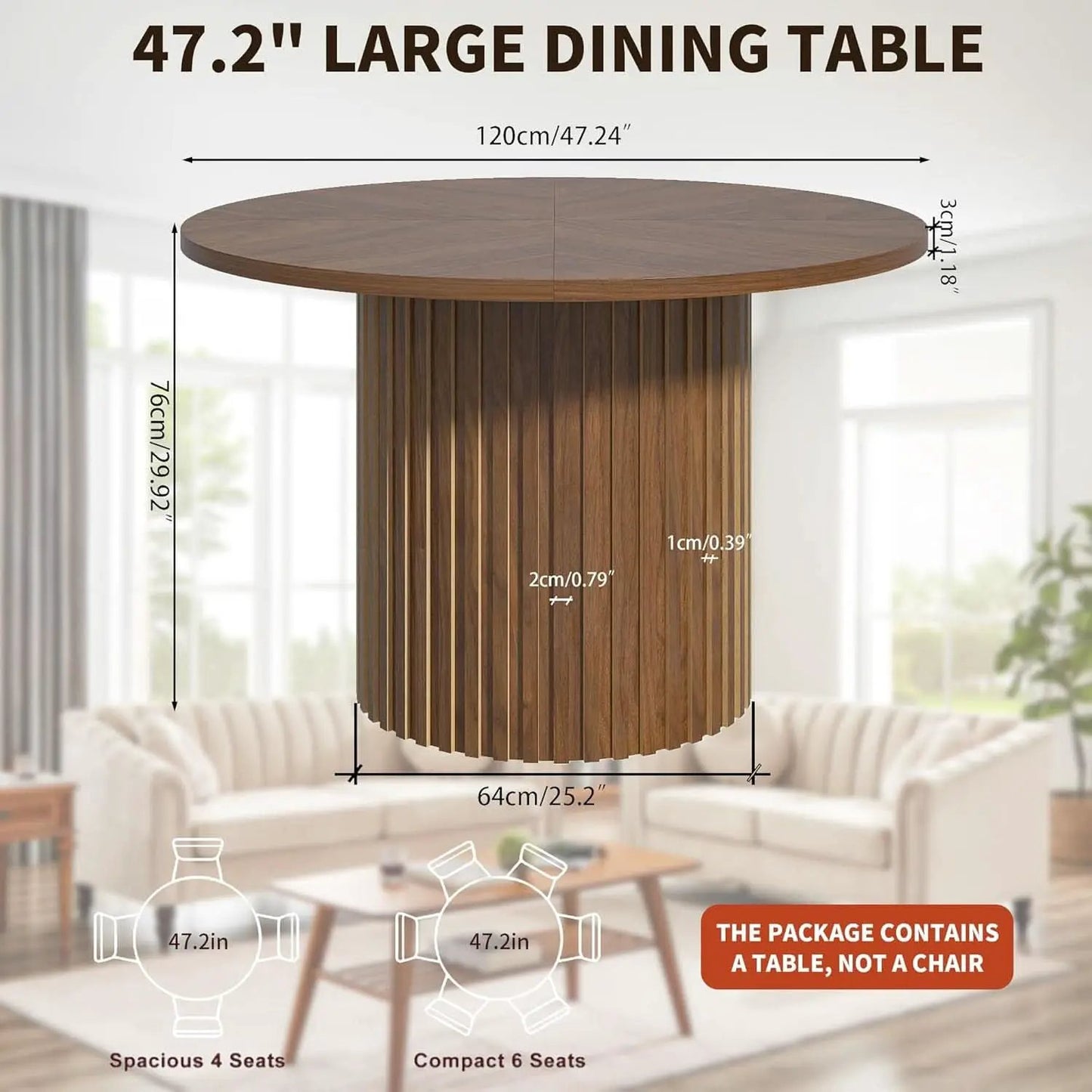 Round Walnut Dining Table 47 Inch With Wood Strip Base from PriceLows™
