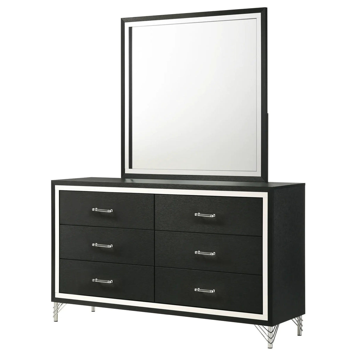 Lucia 6-drawer Dresser and Mirror | 58.5 x 17.25 x 73.25 in | 6-Drawer | Black