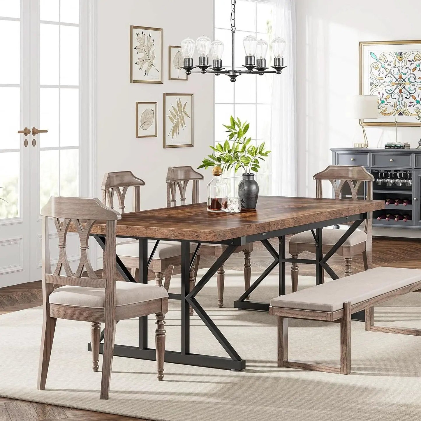 Farmhouse 70.8 Inch Wood Dining Table With Metal Legs from PriceLows™