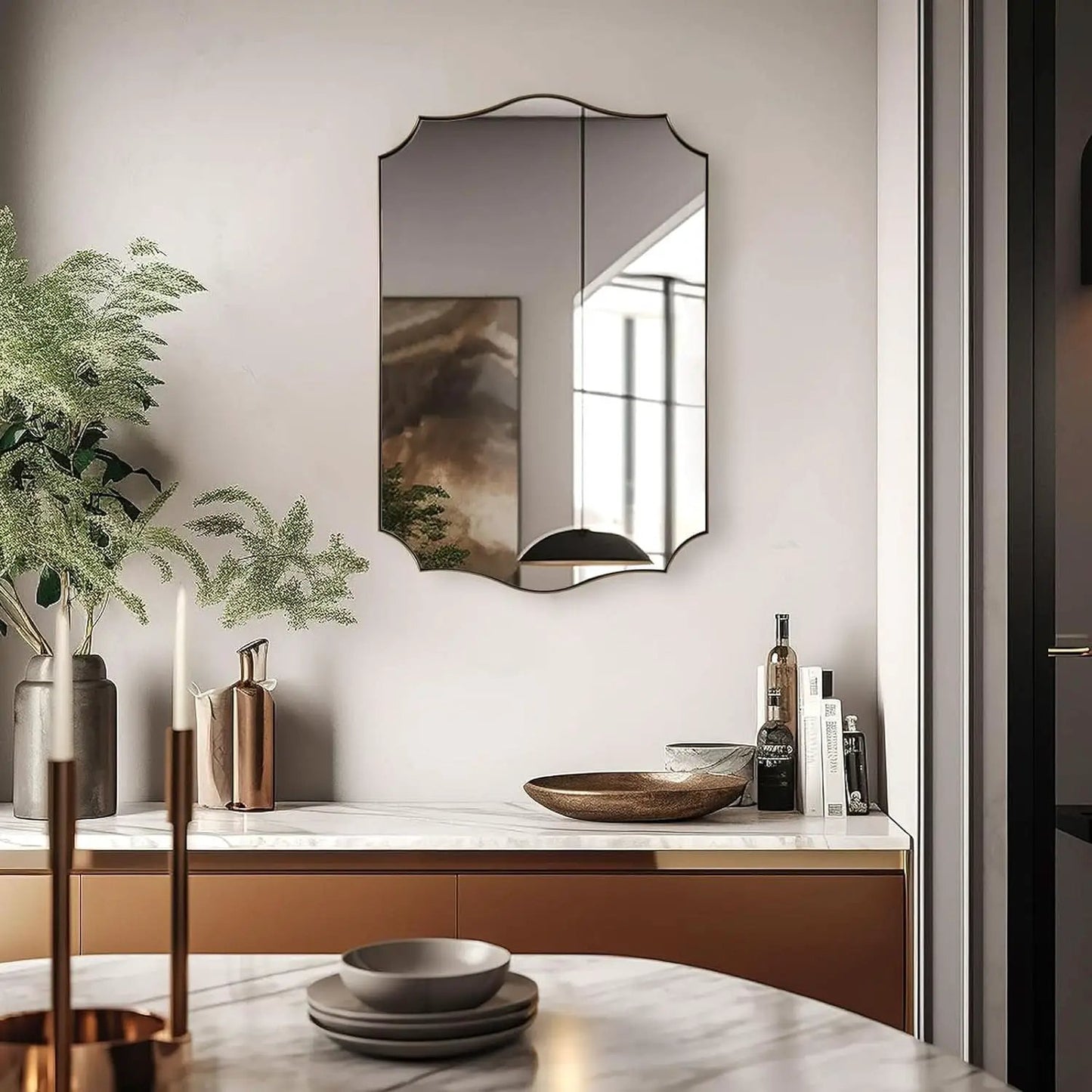Stainless Steel Wall Mount Vanity Mirror 22x30 Asymmetrical Frame from PriceLows™