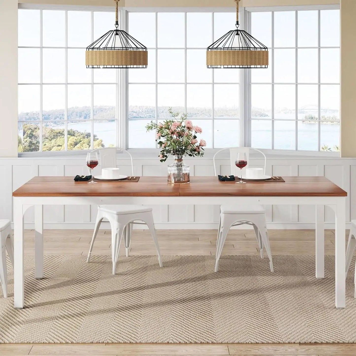 78 Inch Rustic Walnut Dining Table For 6 To 8 People from PriceLows™
