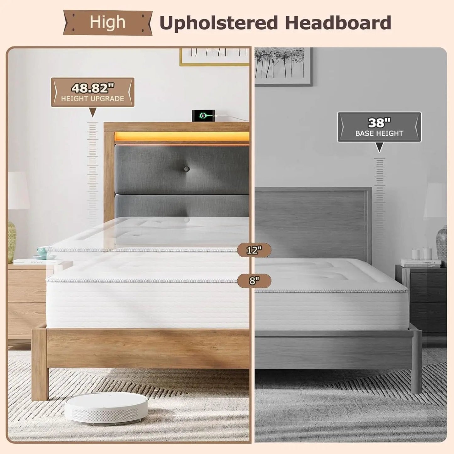 King Size Bed Frame With Integrated Charging Station from PriceLows™