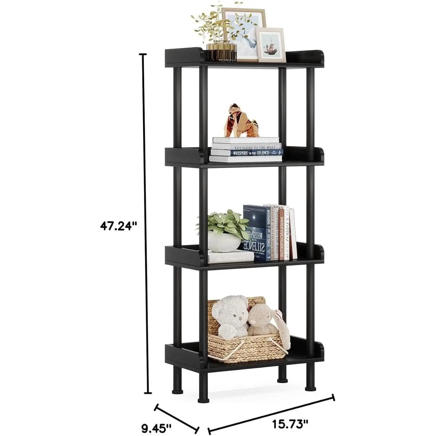Rustic 4 Tier Black Bookcase For Small Spaces Living Room Bedroom from PriceLows™