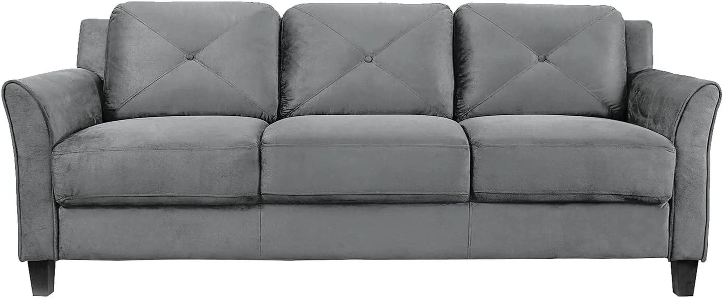 Harrington Grey Sofa Button Tufted Rolled Arm With Plush Cushions from PriceLows™