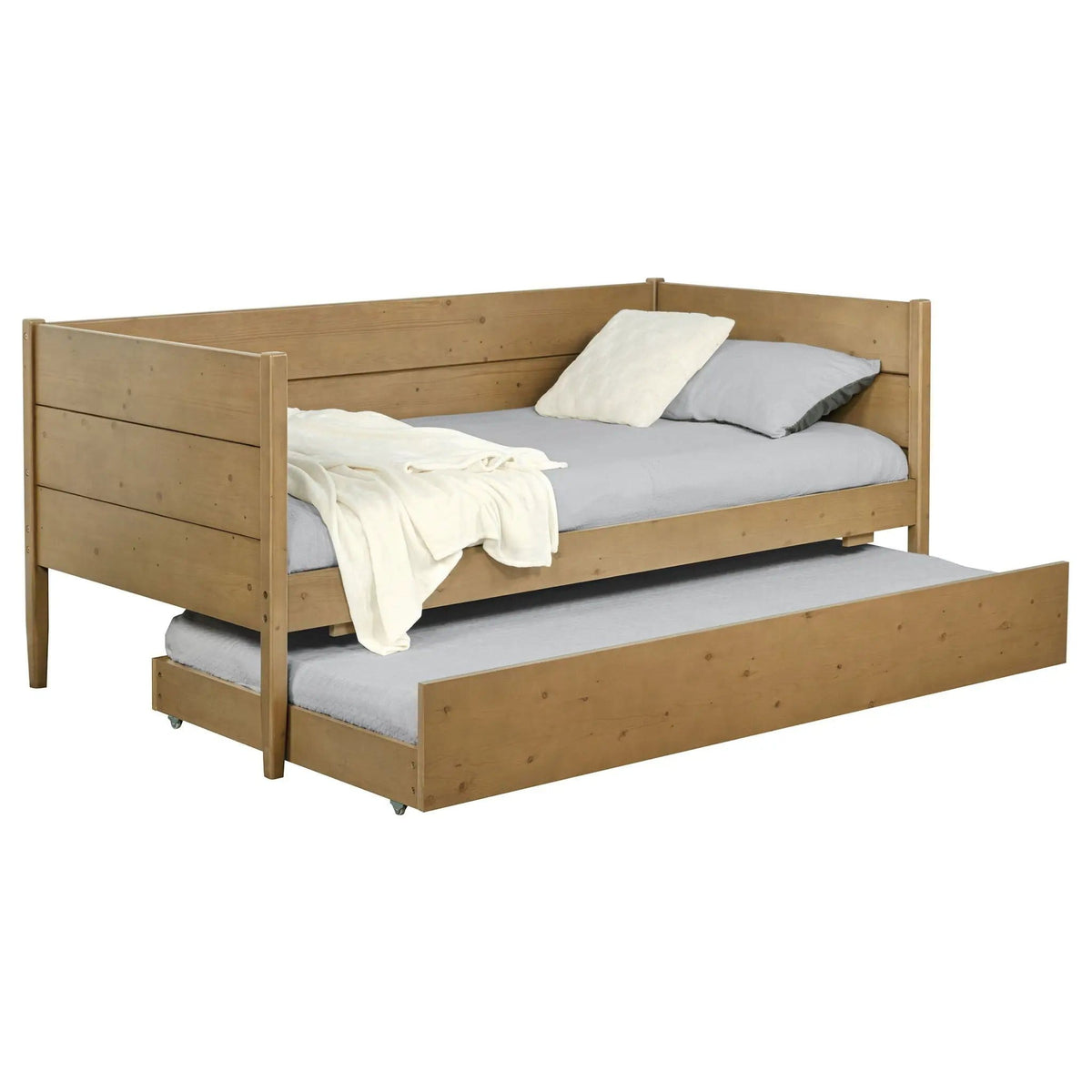 Calinda Wood Twin Daybed With Trundle | 81 x 42 x 35 in | Pine Wood & Mdf | Natural