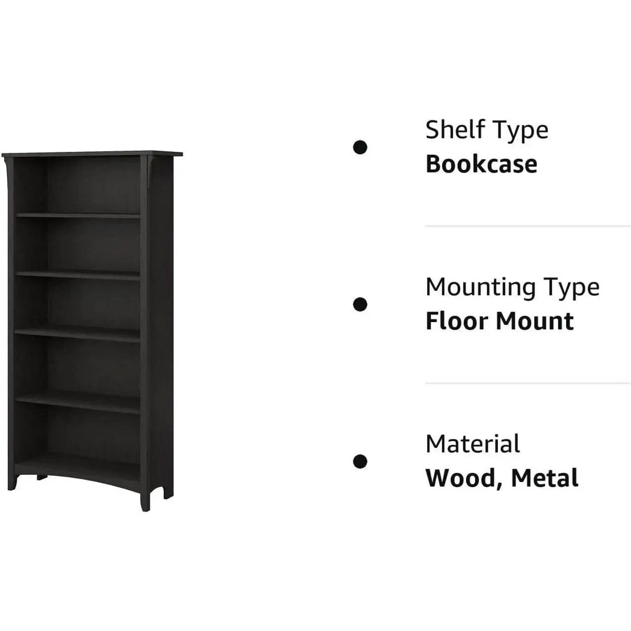 Vintage Black Bookcase With Adjustable Shelves For Home from PriceLows™