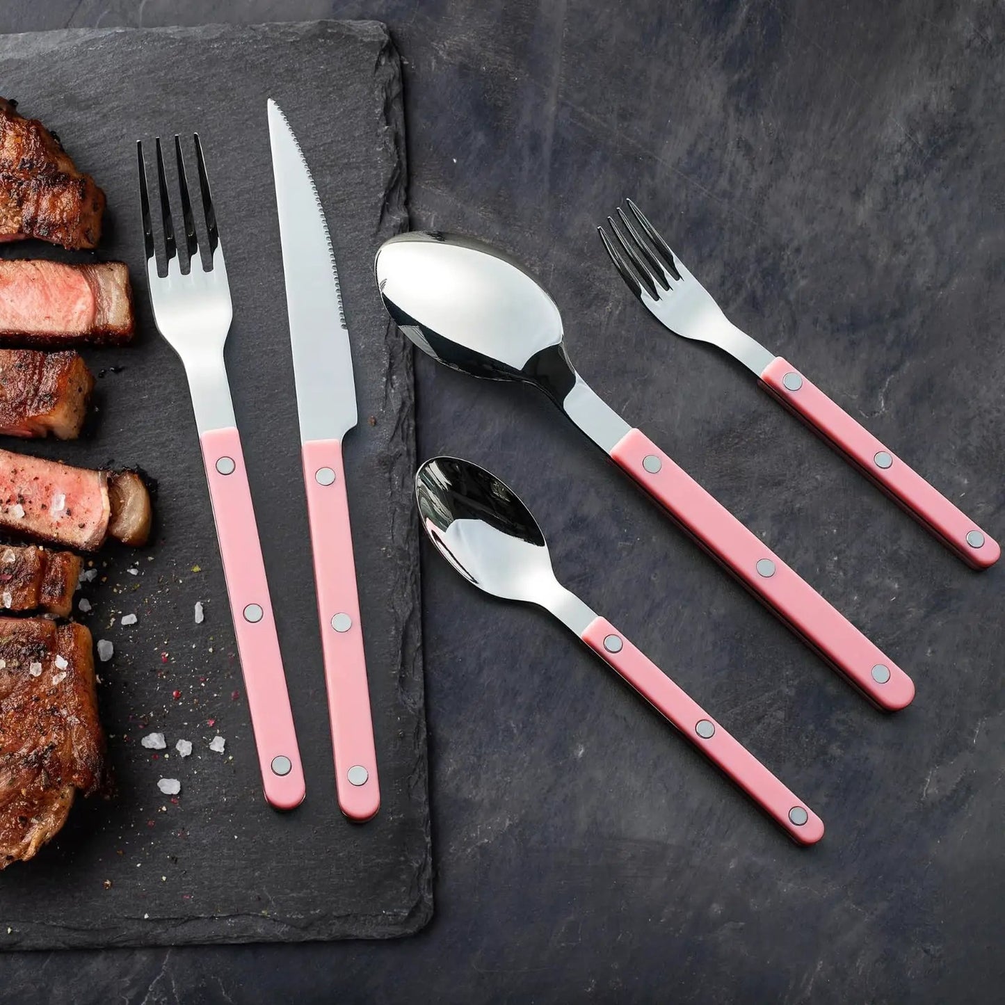 Khen Pink Cutlery Set of 20 –18/8 Stainless Steel Flatware from PriceLows™
