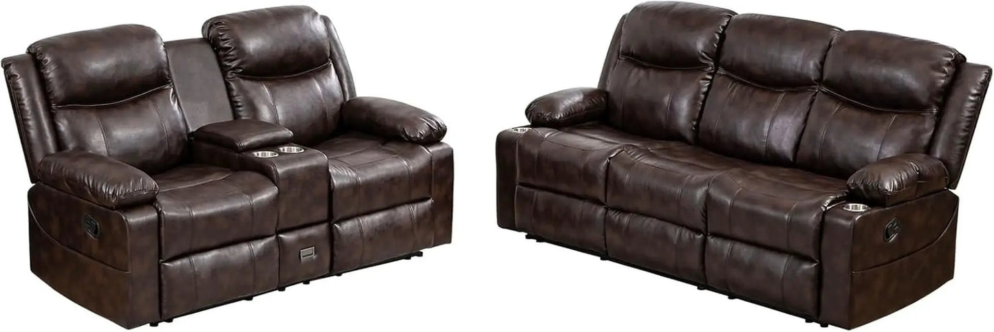 Brown Recliner Sofa Set With Massage And Heat 2 Piece from PriceLows™