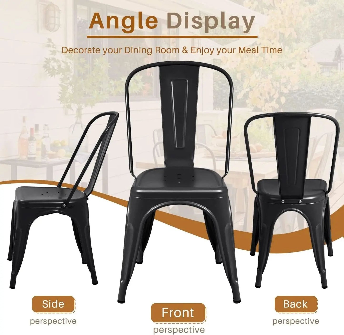 Stackable Metal Dining Chair Indoor Outdoor Black Set Of 4 from PriceLows™