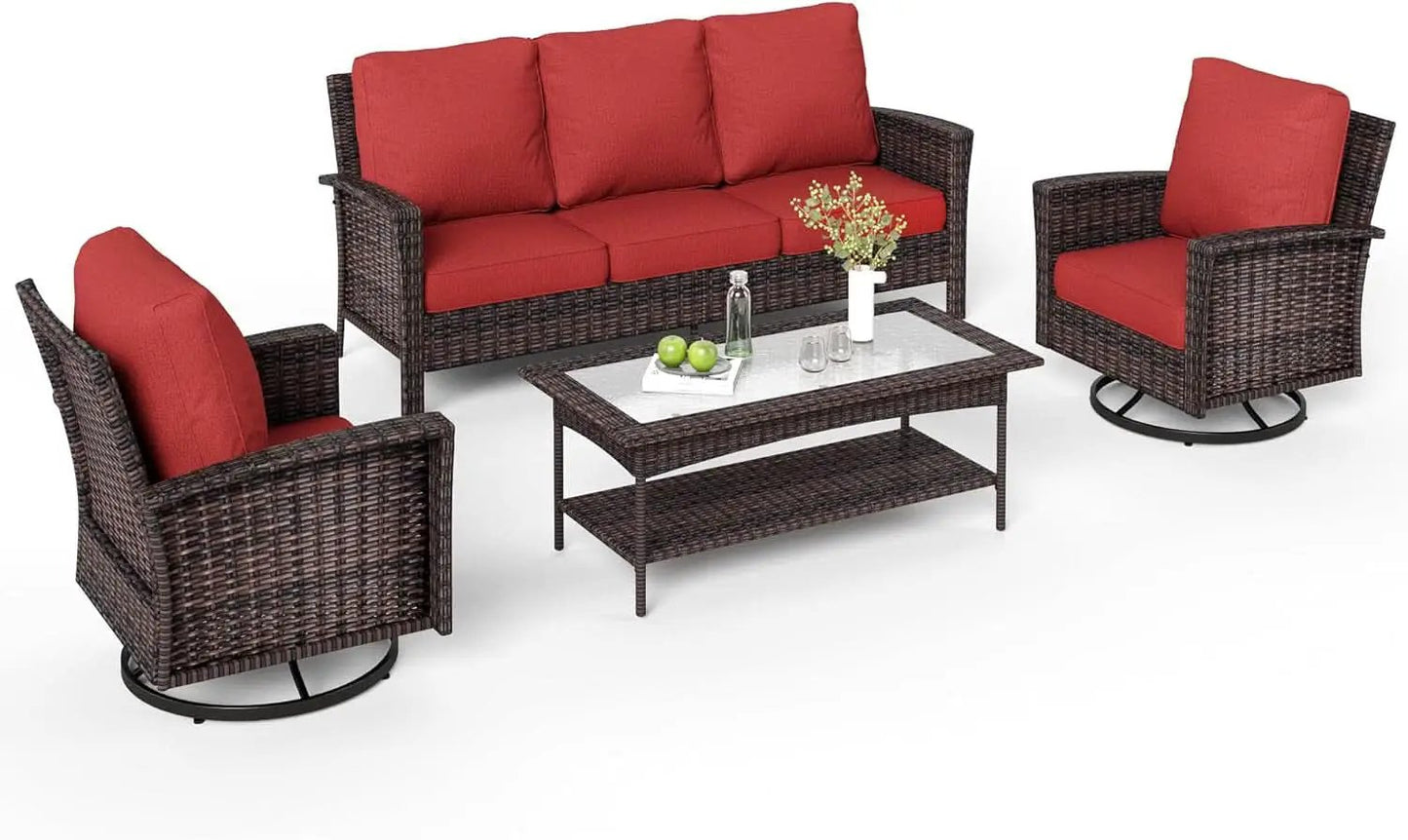 Oversized Wicker Patio Furniture Set with Swivel Chairs from PriceLows™