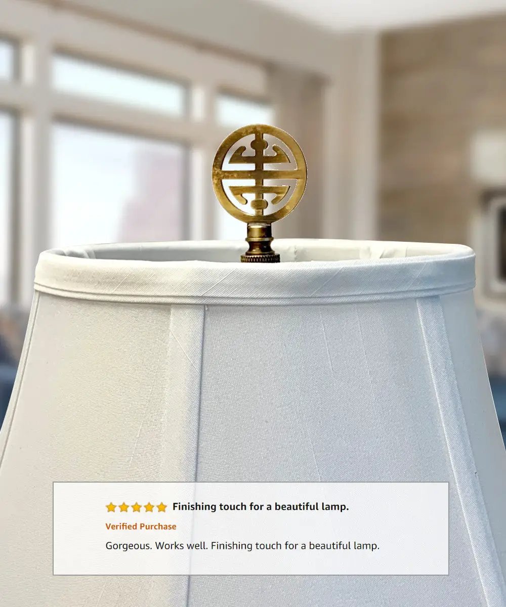 Lamp Finial | Antique Brass | 4 Blessings Symbol | 2.25 Inch Height
