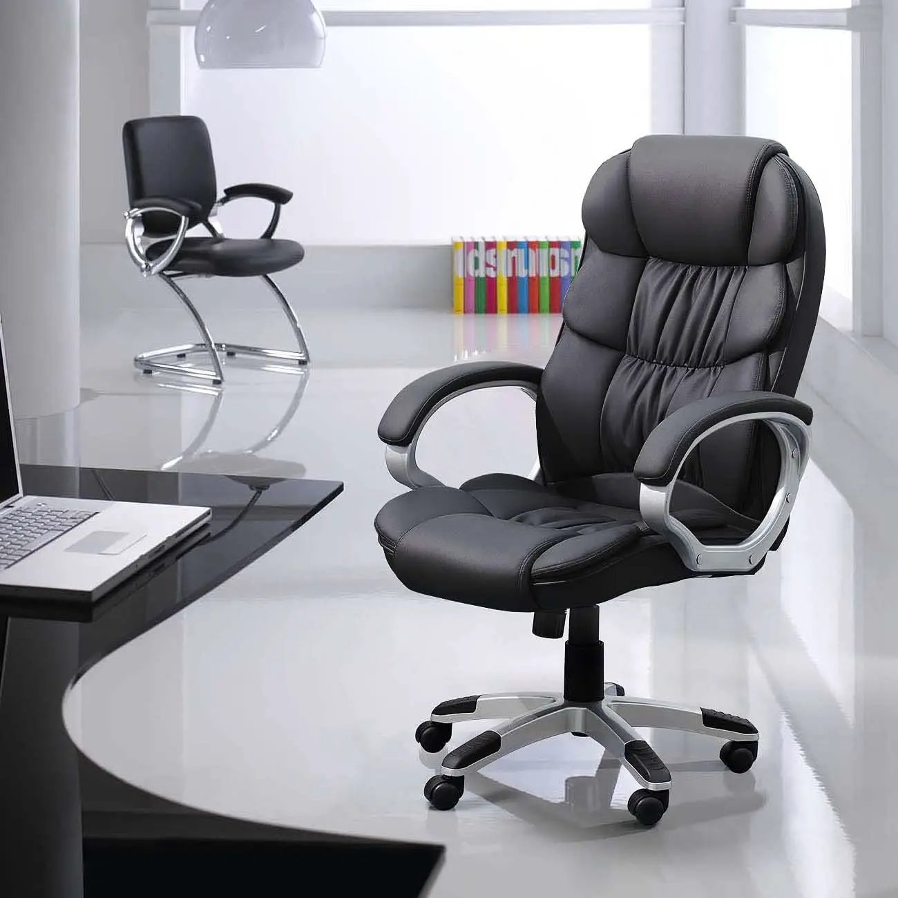 Black PU Leather Office Chair With Adjustable Height And Lumbar Support from PriceLows™
