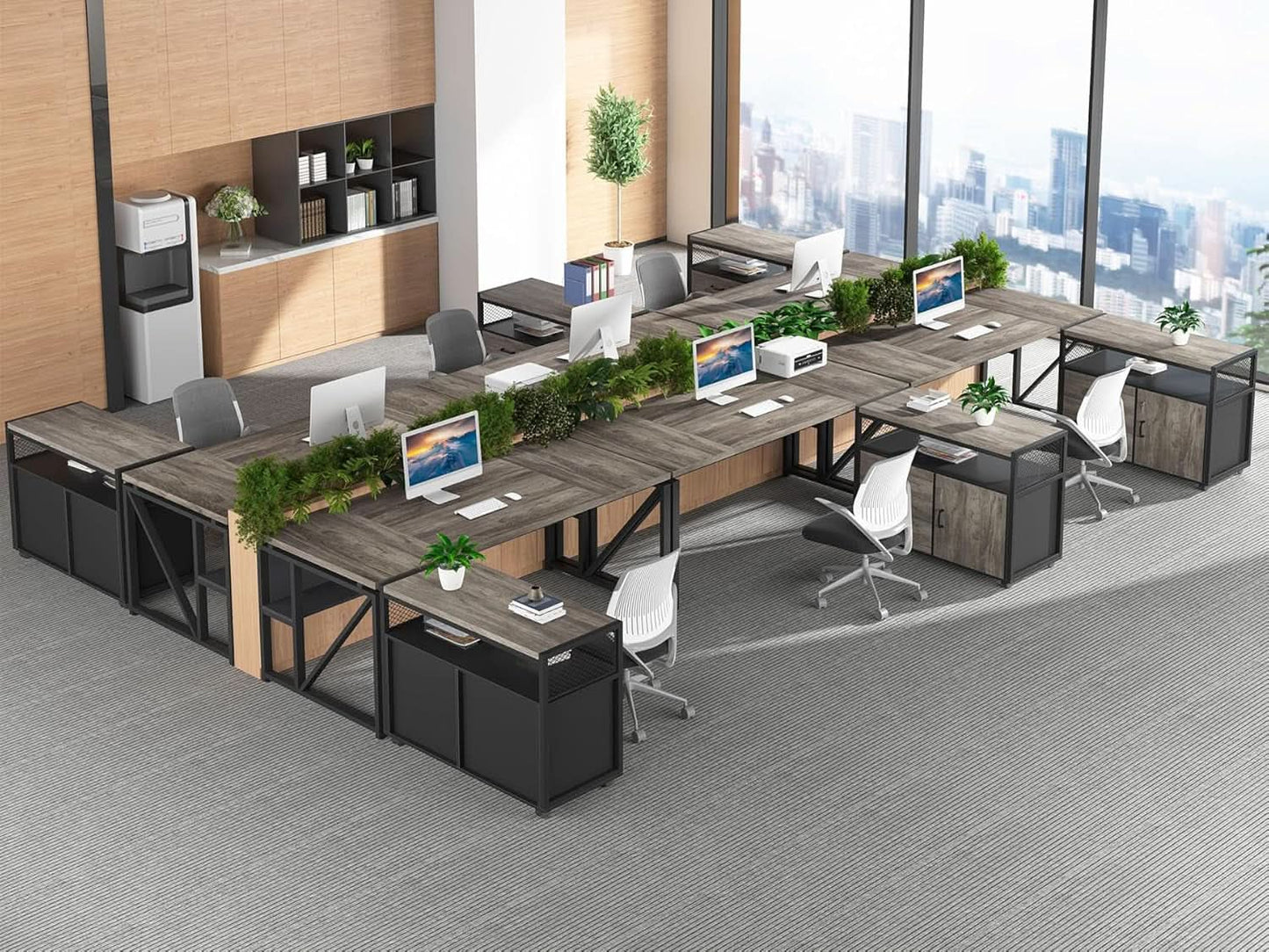 L Shaped Desk With Drawer Cabinet And Lateral File Cabinet 63 Inch Gray from PriceLows™