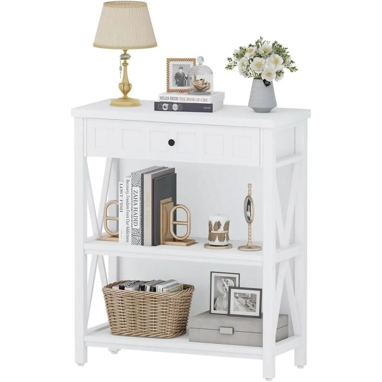 Bookcase With Drawer In White Oak Finish For Living Room from PriceLows™