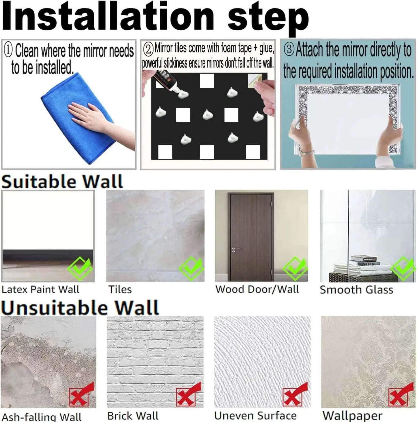 Full Length Mirror Tiles 4 Piece Frameless Wall Decor from PriceLows™