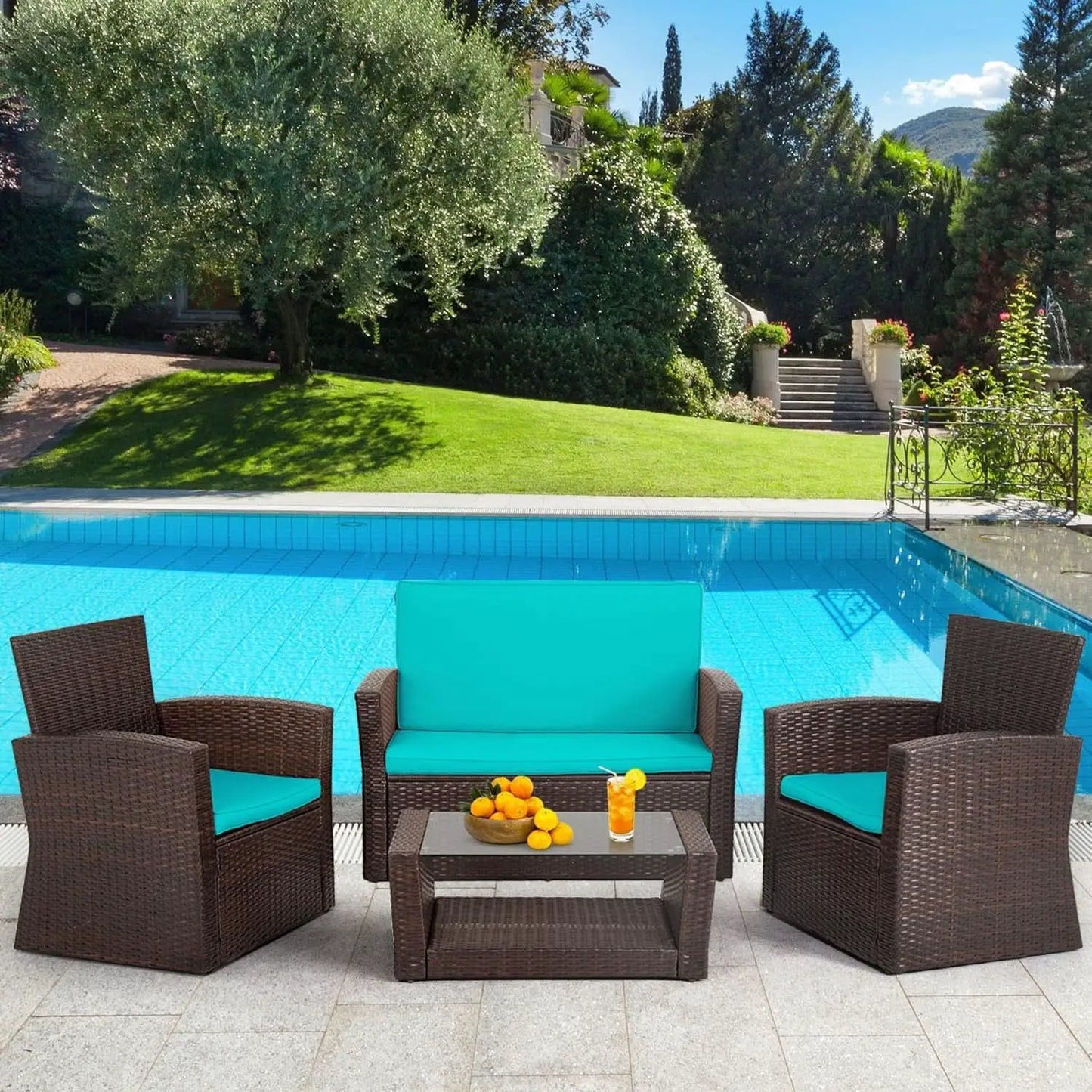 4 Piece Outdoor Patio Furniture Set Wicker Conversation from PriceLows™