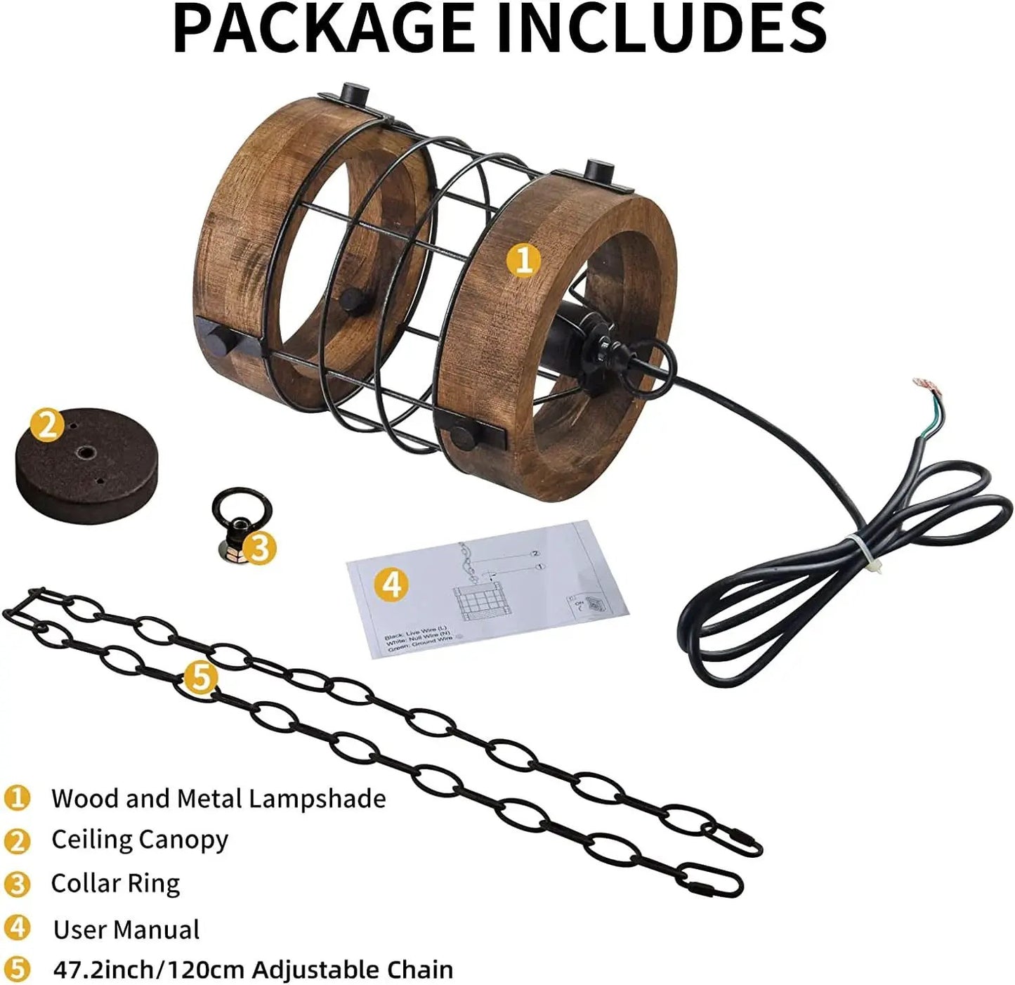 Retro Industrial Chandelier Round Pendant One Light Brown from PriceLows™