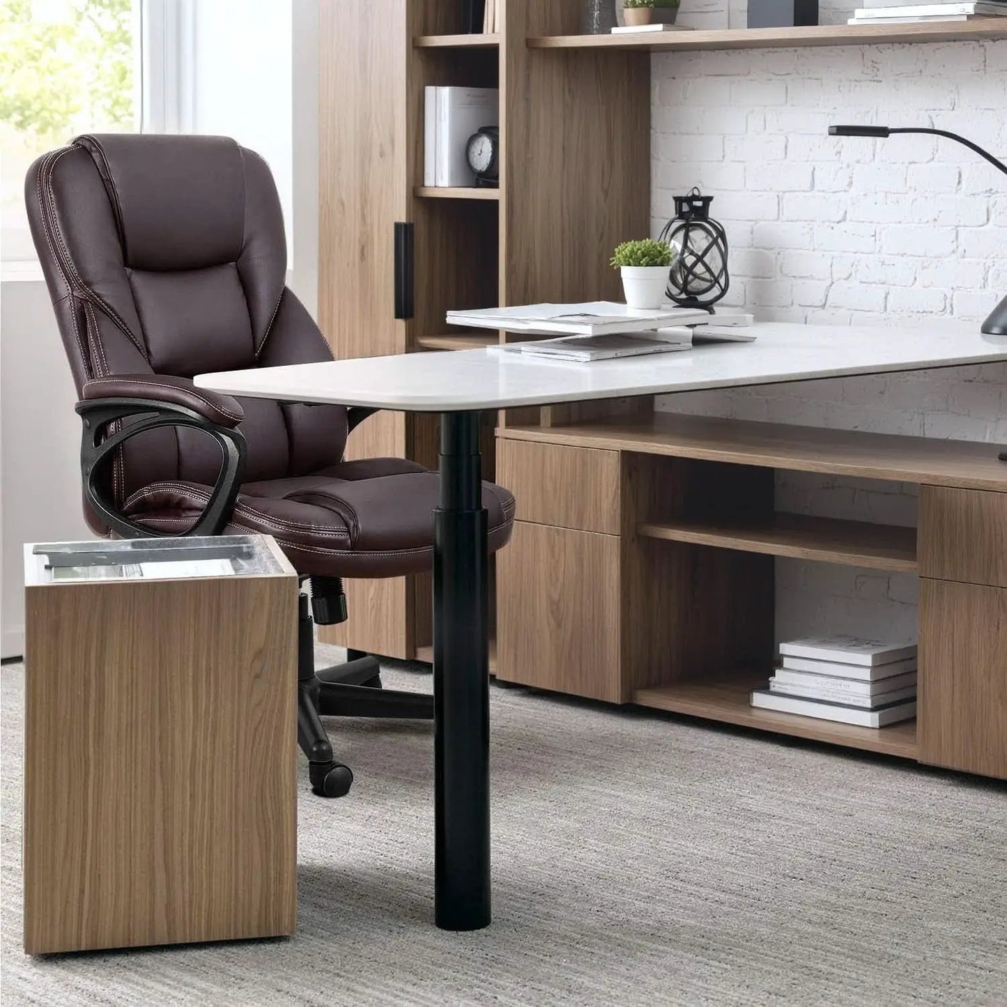 Executive Office Chair With Lumbar Support Brown PU Leather from PriceLows™
