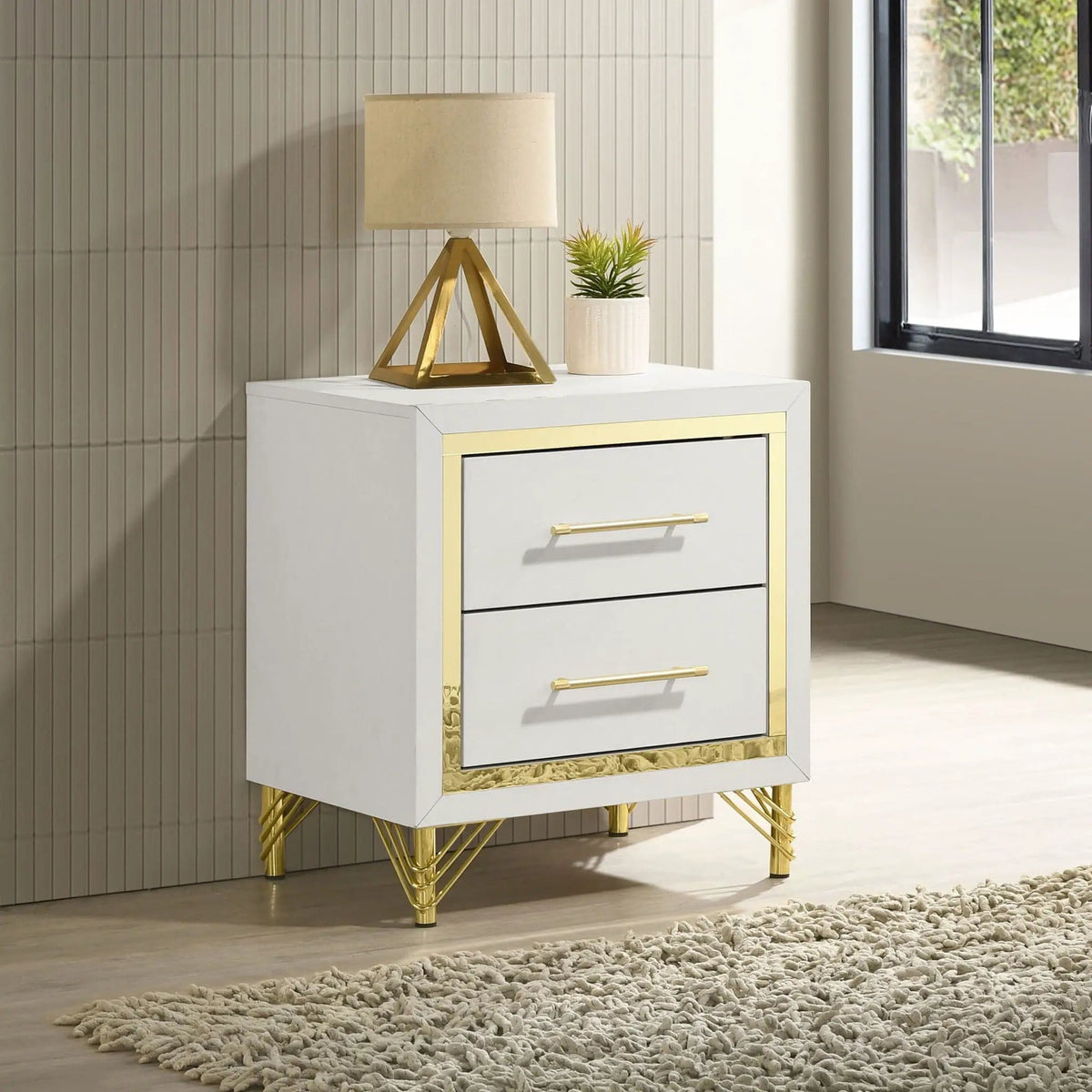 Lucia 2-drawer Nightstand Bedside Table | 21.75 x 17.25 x 24.25 in | Metal | White