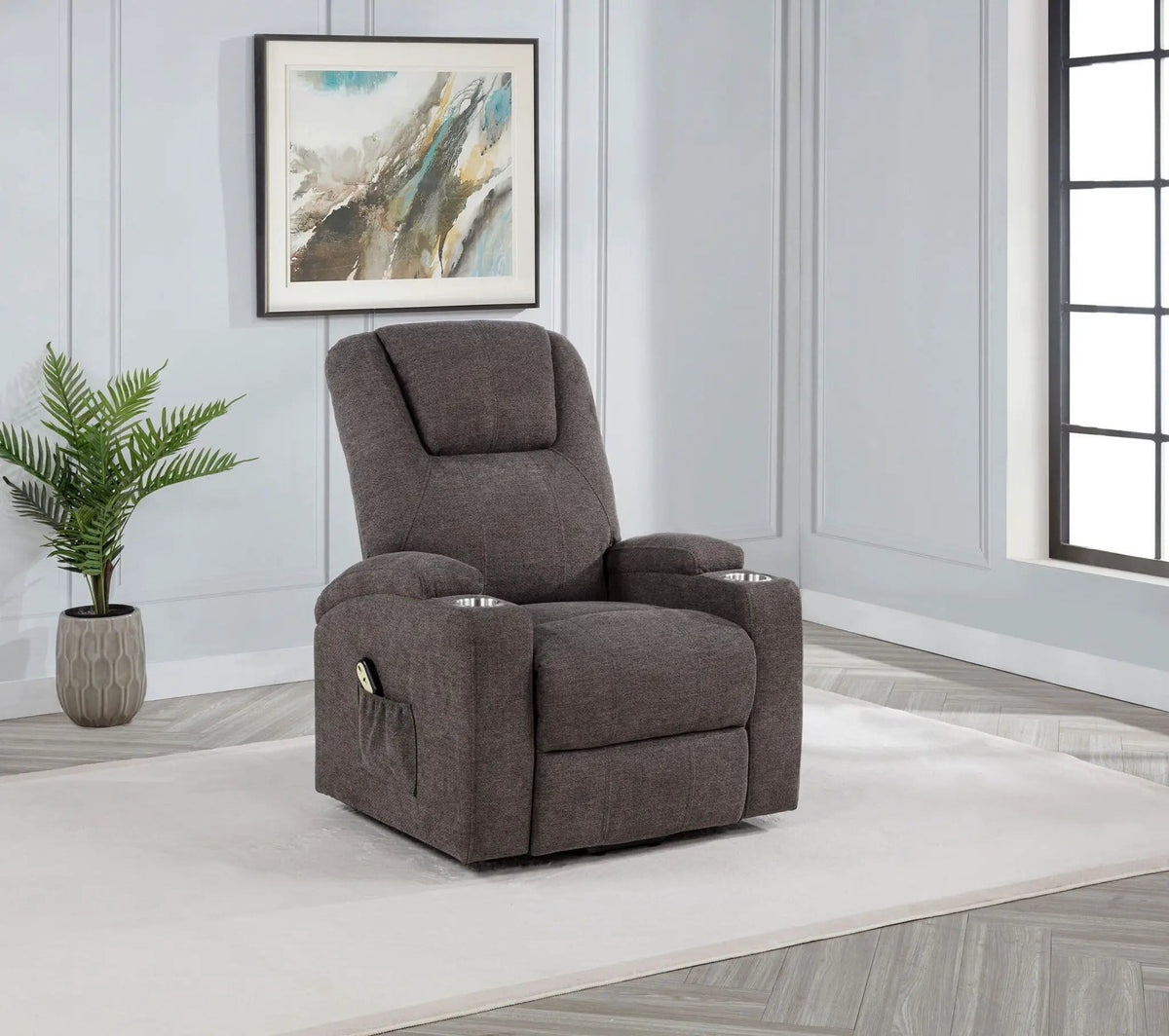 Louie Chenille Upholstered Power Lift Massage Chair | 32 x 37 x 42.5 in | Chenille & Stainless Steel | Brown