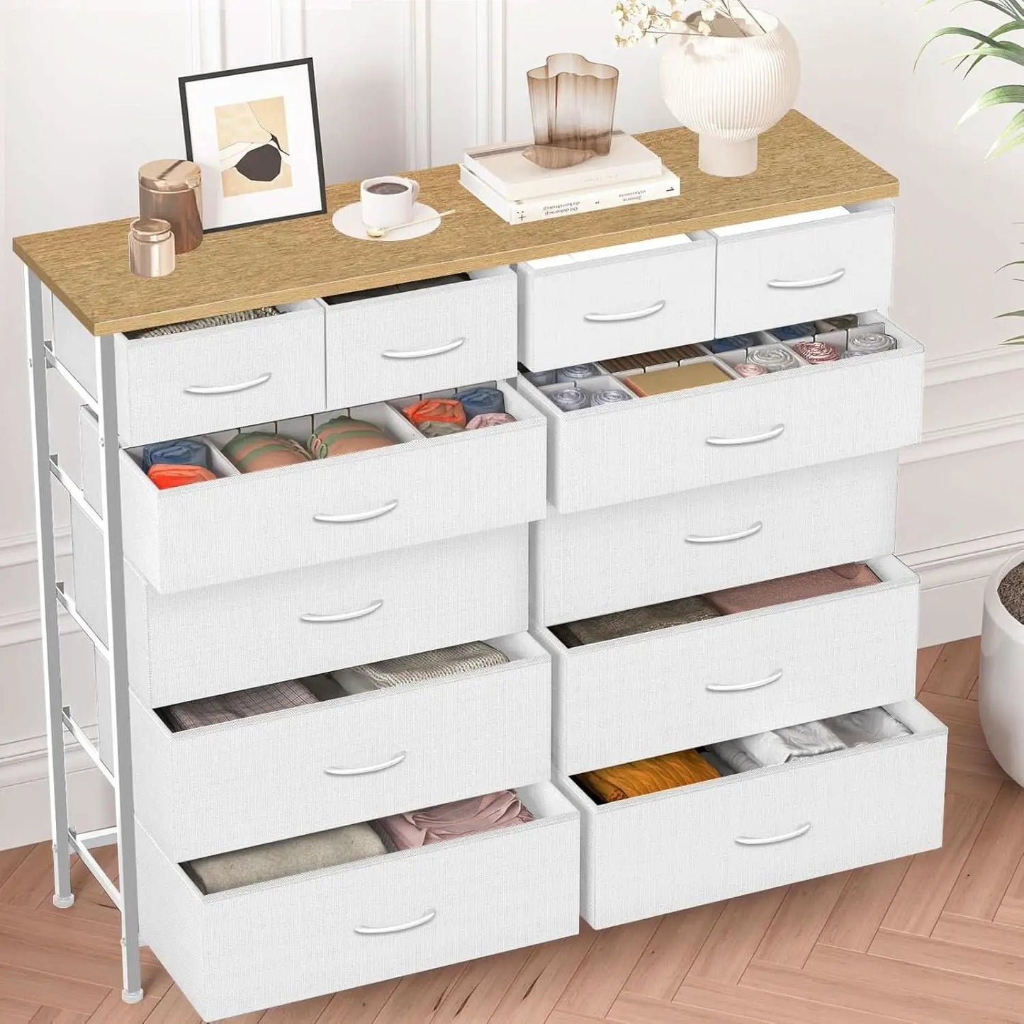 Compact 12 Drawer Dresser With Fabric Drawers And Wood Top from PriceLows™