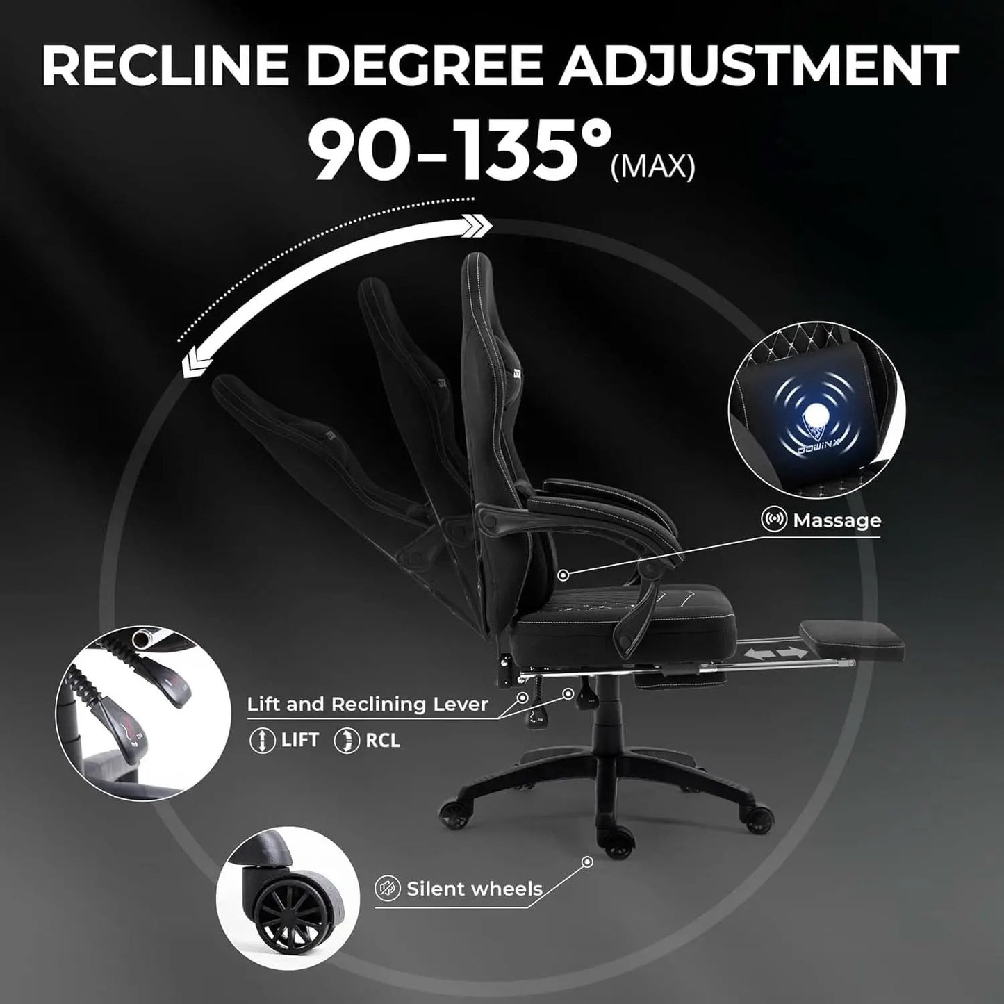 Black Breathable Fabric Gaming Chair With Massage Pad from PriceLows™