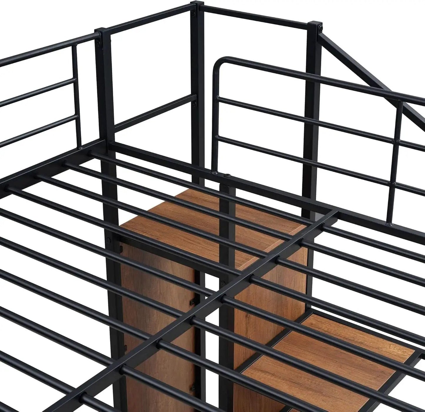 Full Over Full Metal Bunk Bed With Storage Stairs Black from PriceLows™
