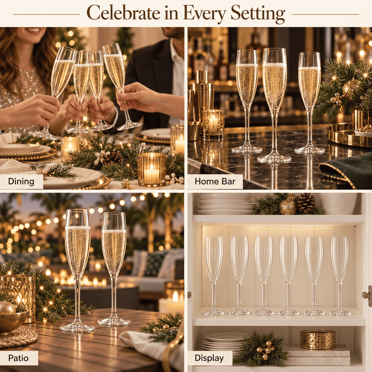 Barcelona Acrylic Champagne Flute Glassware | 7 oz | Set of 6 | Acrylic
